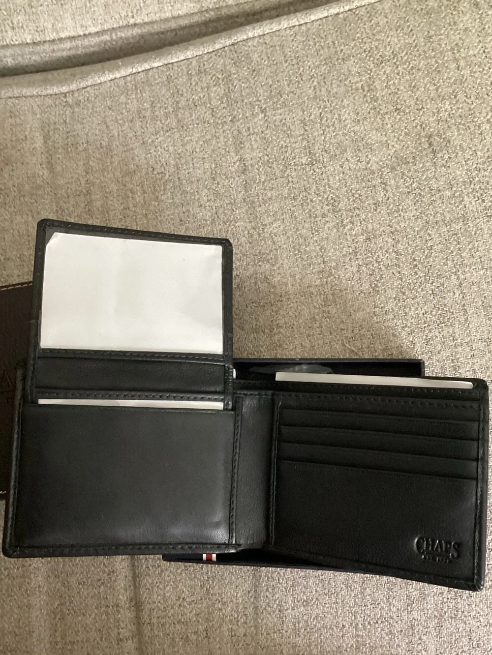 NEW! Leather CHAPS Men's Black “Passcase” Bi-Fold Wallet - brand new in box